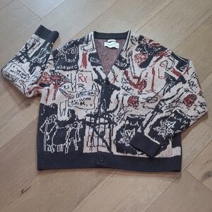 Abercrombie & Fitch Jean-Michael-Basquat Graphic Cardigan Men's sz S Sweater